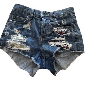 Carmar Dark Blue Ripped Jean Shorts